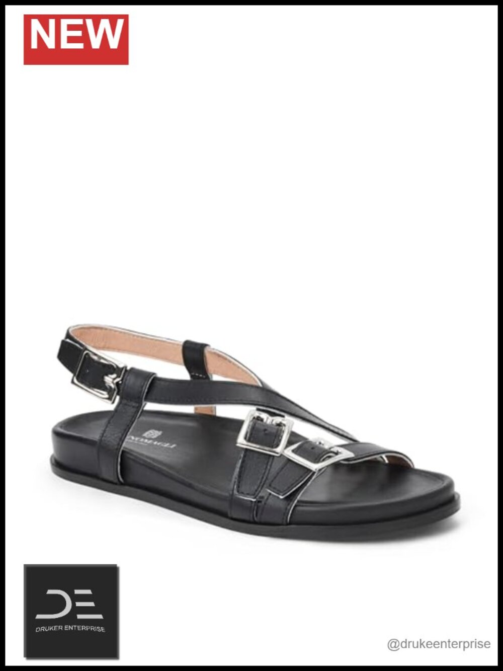 Women's Gianna Leather Sandals | Open Toe Flats with Buckle